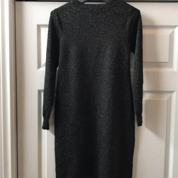 Loft black w silver metallic knit long sleeve sweater dress NWT - Picture 5 of 7